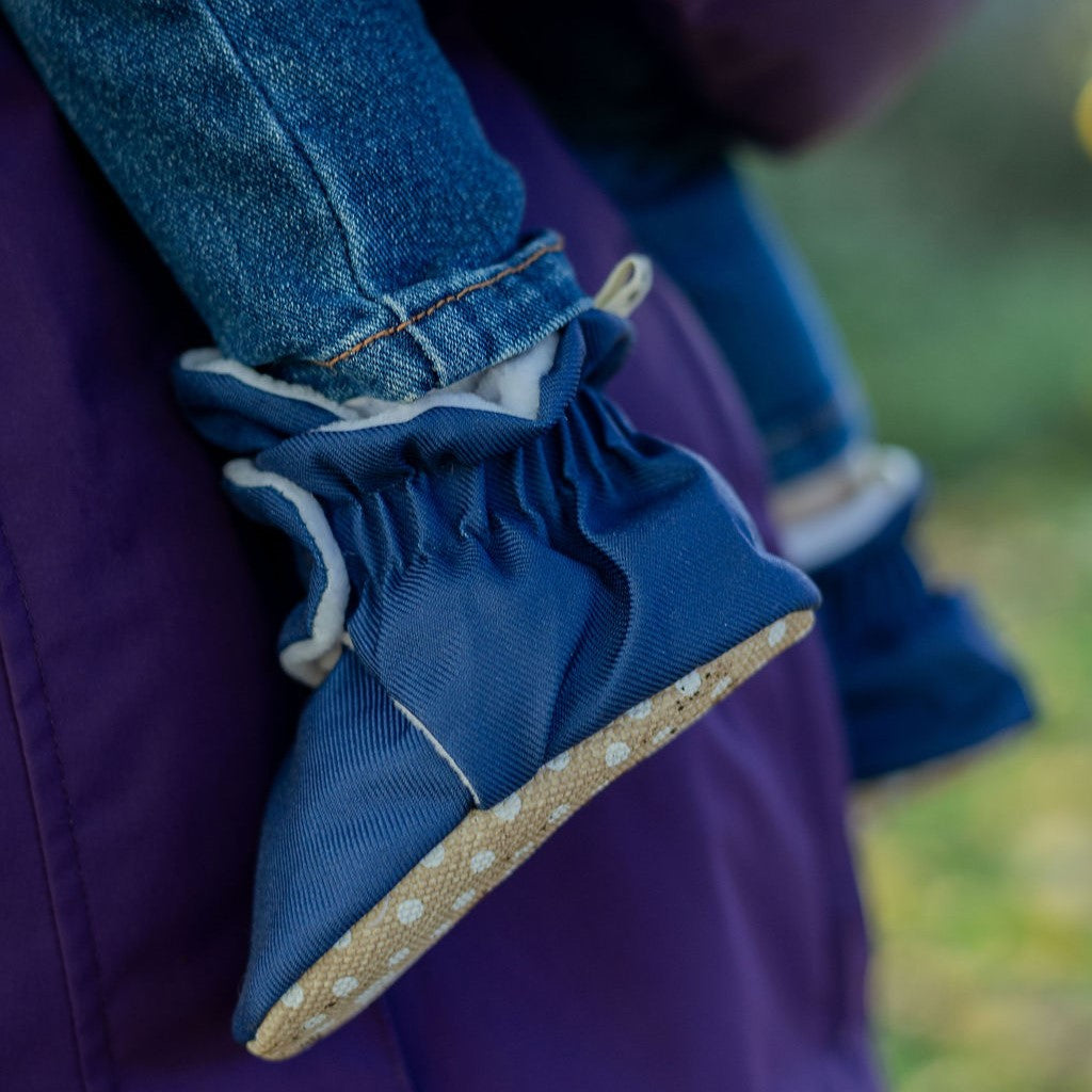 Navy - Water Resistant Stay On Baby Booties With Non-Slip Soles | Snugabugz - Snugabugz