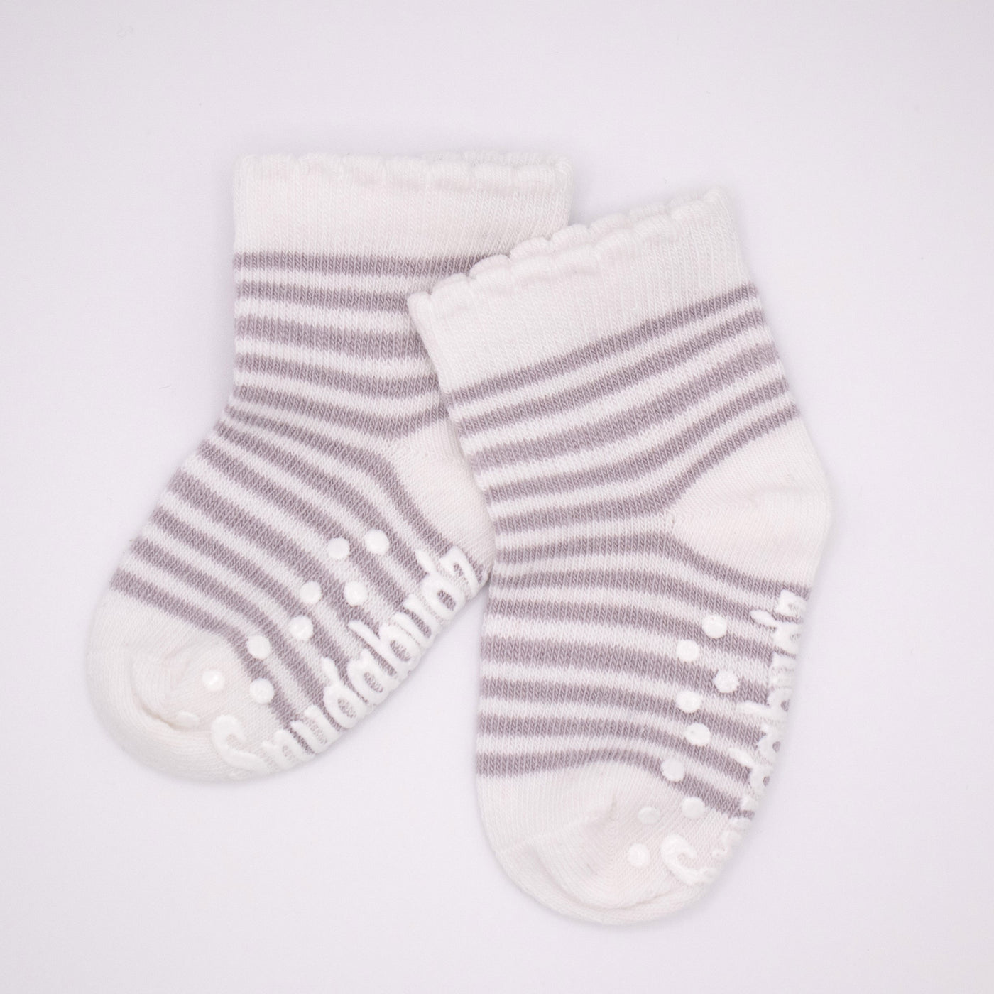Snugabugz grey white stripe organic cotton Baby Socks That Stay On Baby's Feet  gender neutral infant socks with non-slip soles Pack of 3 pairs. Baby socks that don't fall off. Baby socks with grips. anti-slip baby socks