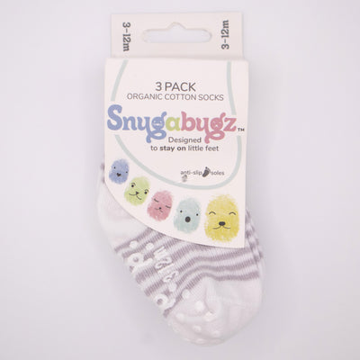 Snugabugz | Baby Socks That Stay On With Non-Slip Soles - Grey Stripe 3 Pack