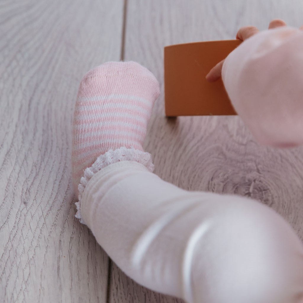  Snugabugz baby girl socks that stay on. organic cotton baby socks with non-slip soles. Pink infant girl socks. baby socks that don’t fall off