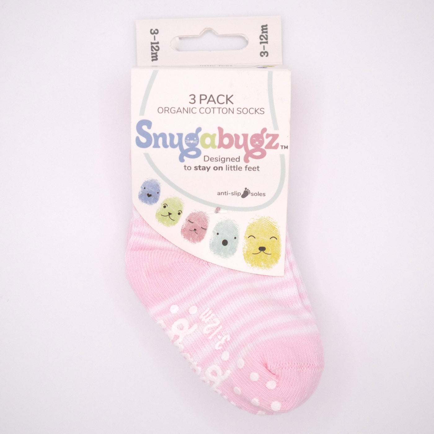 Snugabugz Organic cotton Baby Socks That Stay On Baby's Feet Pink baby Girl socks with grips Pack of 3 pairs
