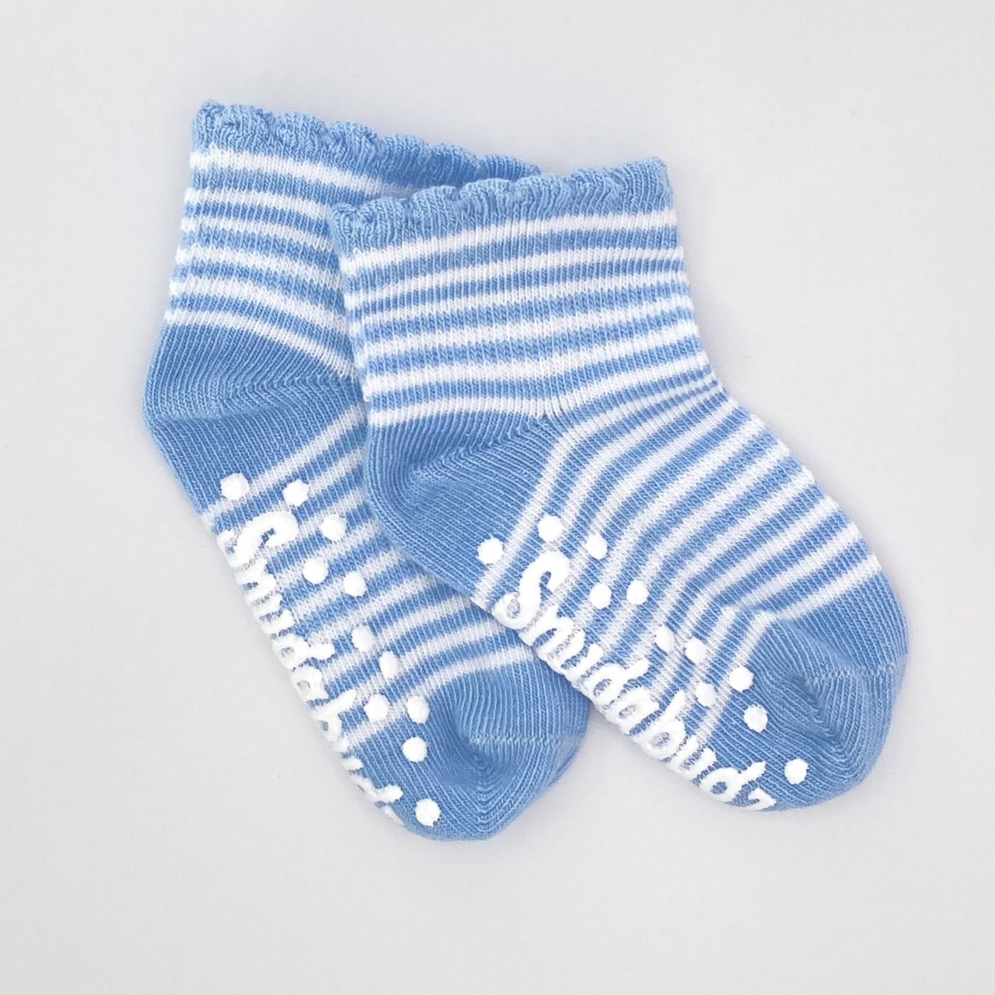 Snugabugz Organic Cotton Baby Socks That Stay On With Non-Slip Soles, infant socks for baby boys- Blue White Stripe 3 Pairs. Baby socks with grips. Baby socks that don't fall off