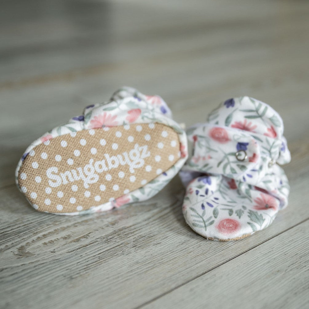 Floral Print - Baby Booties That Stay-On With Non-Slip Soles | Snugabugz