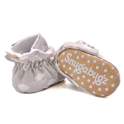 Snugabugz_Stay-On_Baby_Booties_Grey_Clouds_Gender_Neutral_Print_Organic_Cotton_Pram_Shoes