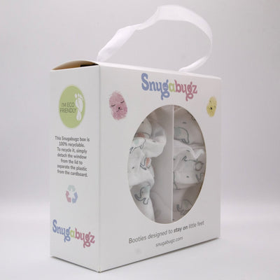 Gender neutral baby booties that stay on for infants made with soft organic cotton, vegan, sustainable, with flexible non-slip soles. Barefoot soft sole baby shoes with flexible soles. baby shoes in gift box for baby shower gift ideas or new baby gift idea.