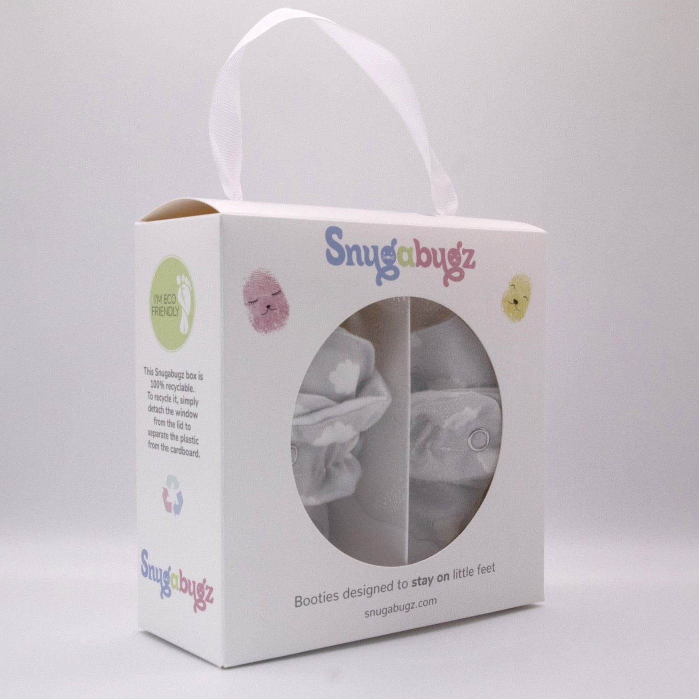 Gender Neutral baby booties that stay on for infants made with soft organic cotton, sustainable, with flexible non-slip soles. Barefoot soft sole baby shoes. Barefoot soft sole baby shoes in gift box for baby shower gift or new baby gift idea.